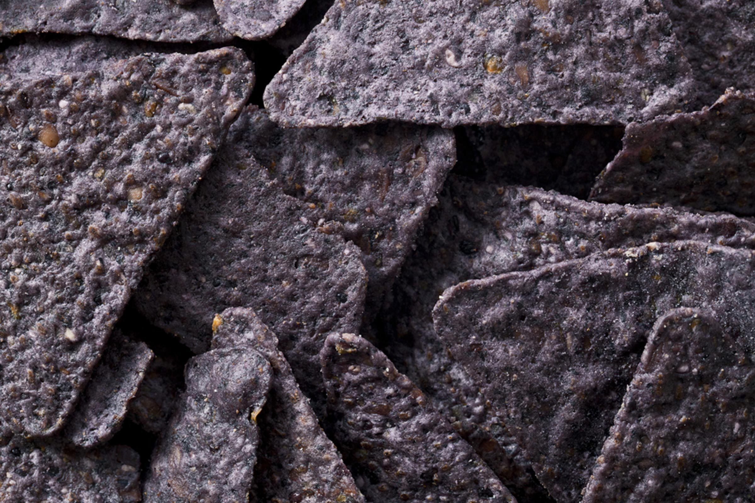 closeup of blue corn chips