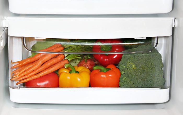 Fresh fruit and vegetables in the fridge.
