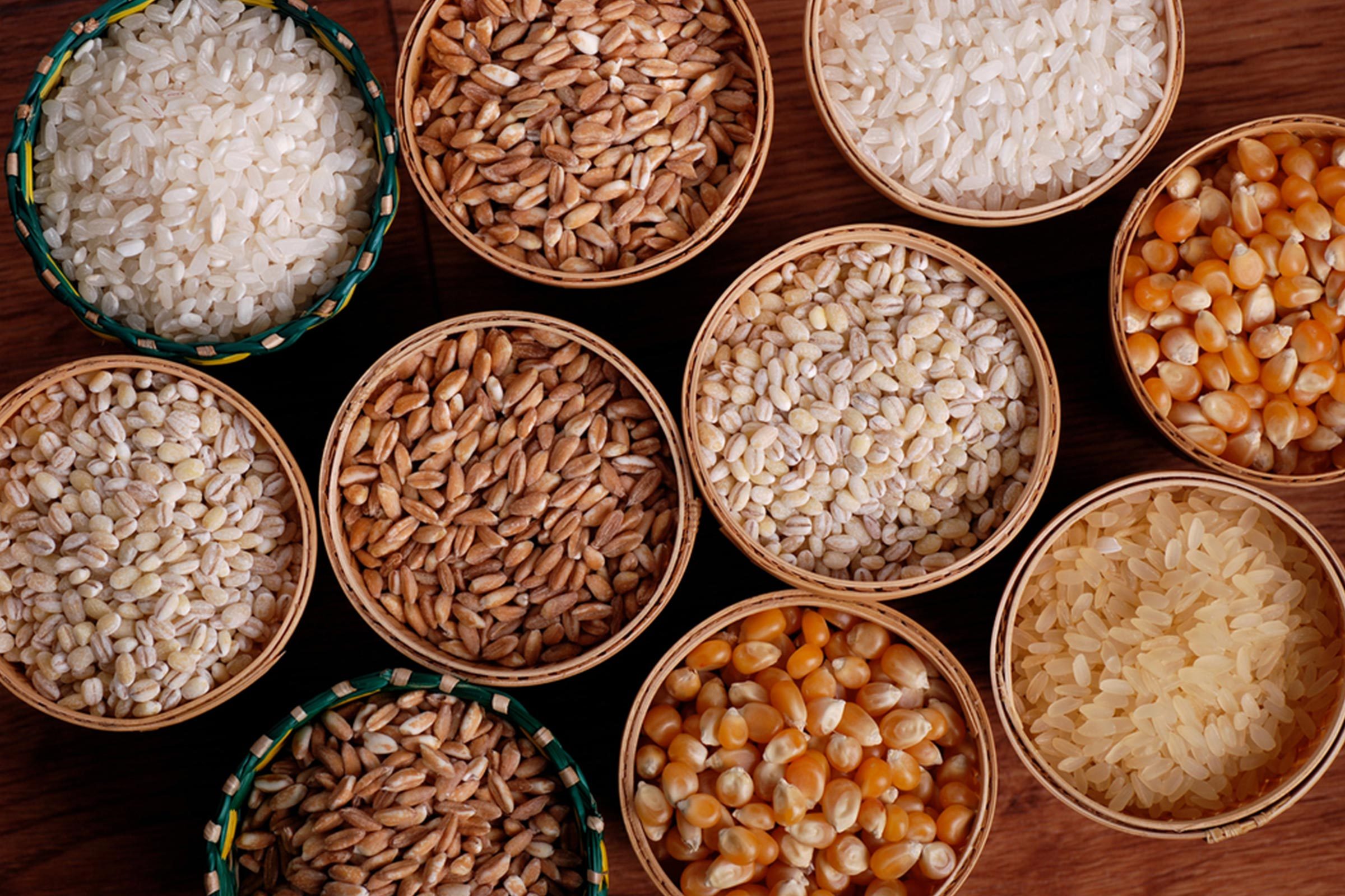 baskets of various grains