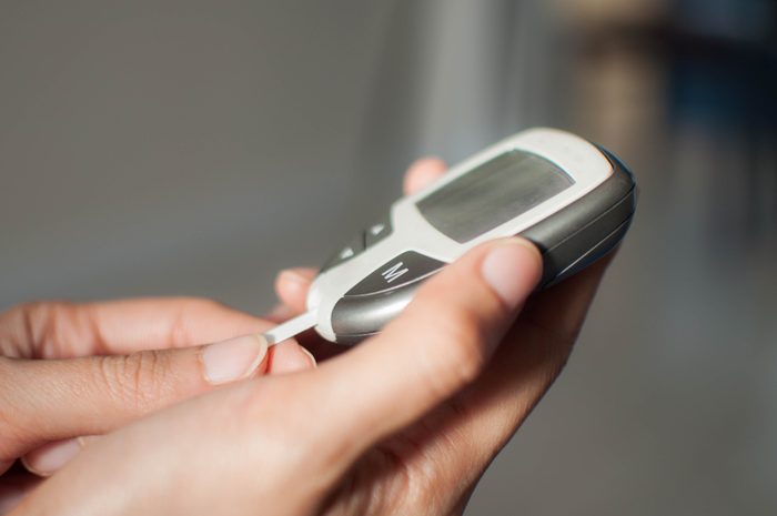 close up of diabetes blood sugar device