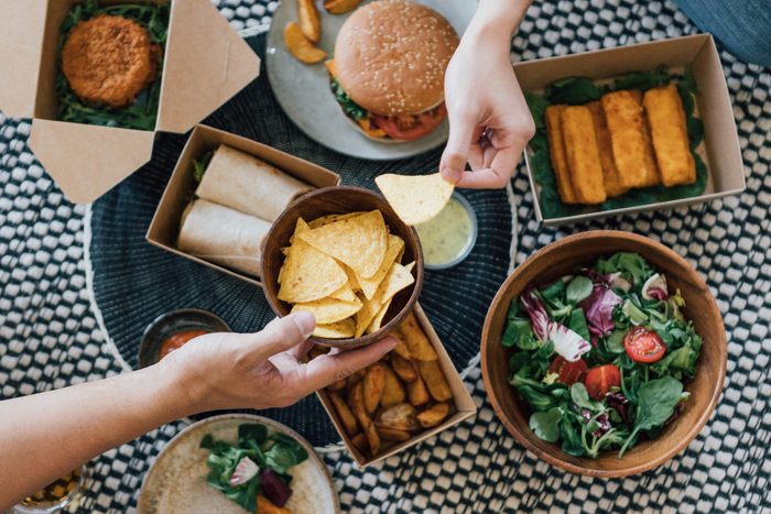 overhead shot of couple eating lunch