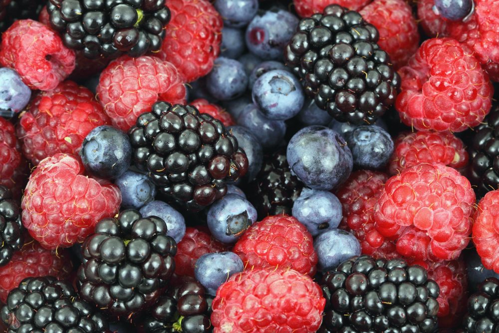 Berries red raspberries, blackberries and blueberries