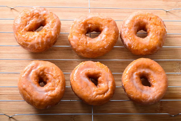 Glazed donuts on a rack 