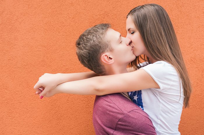 Happy Valentines Day couple kissing 