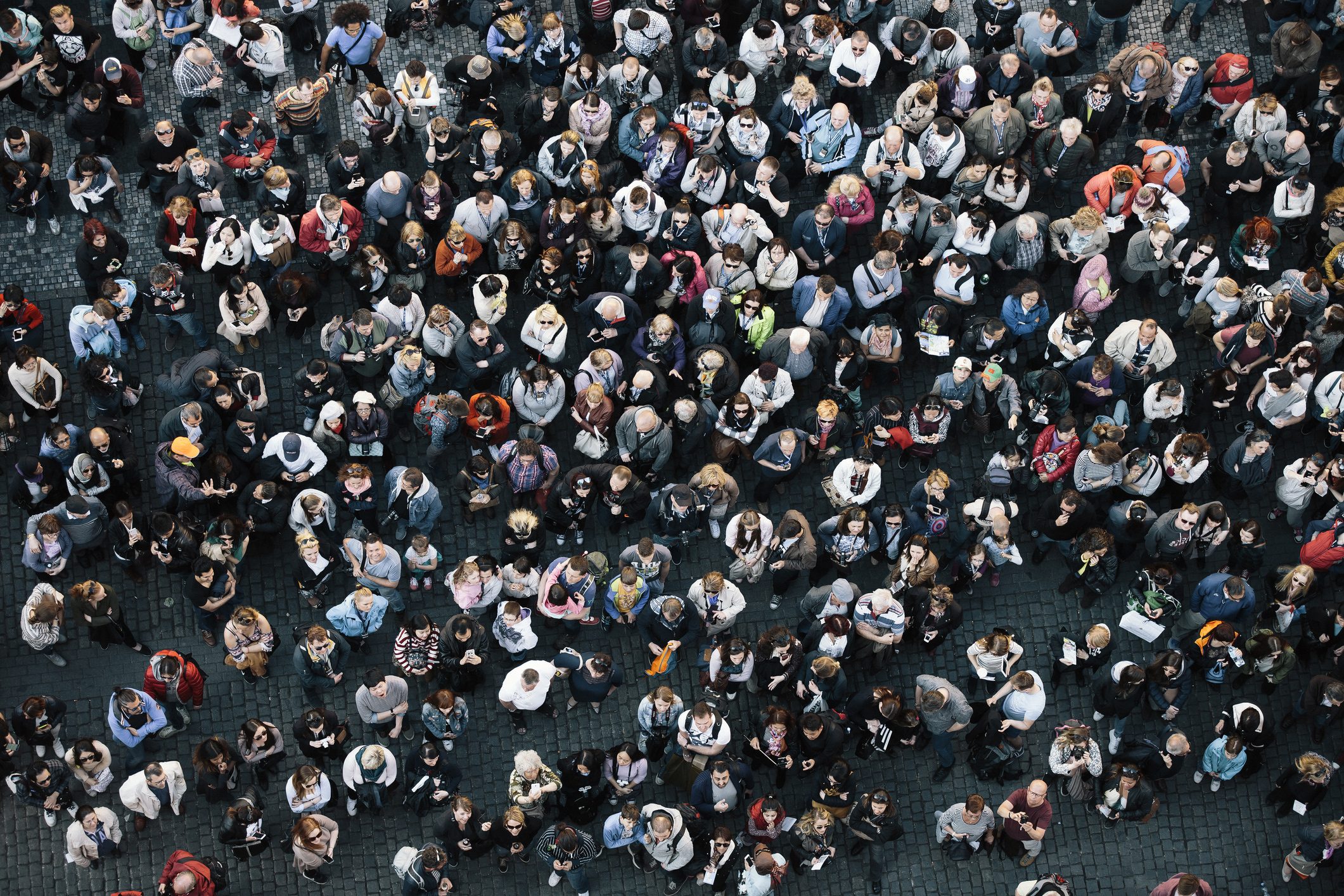 overhead shot of large public crowd