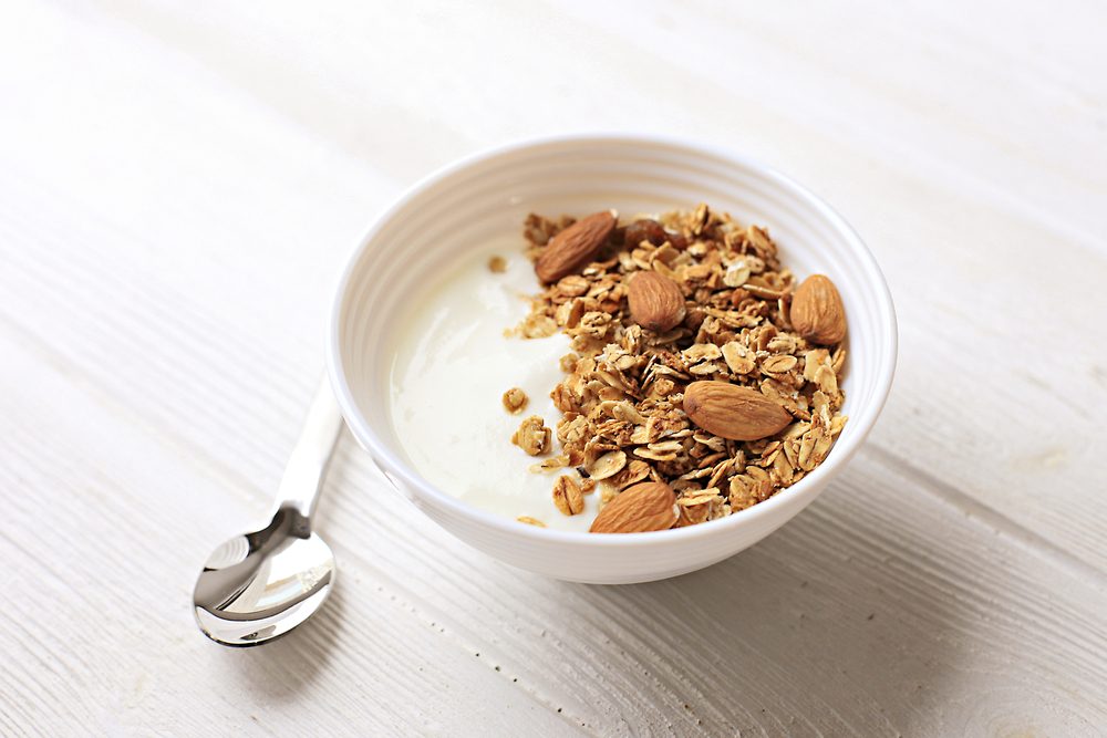 Bowl of whole grain muesli with yogurt