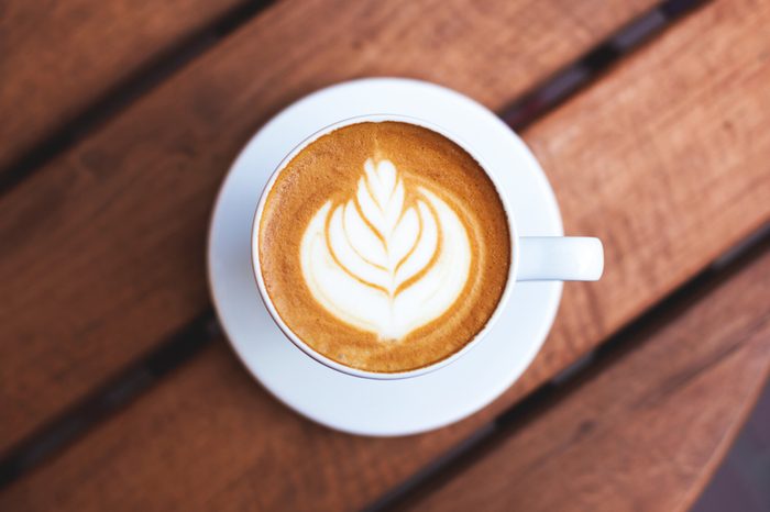 Overhead shot of cup of latte