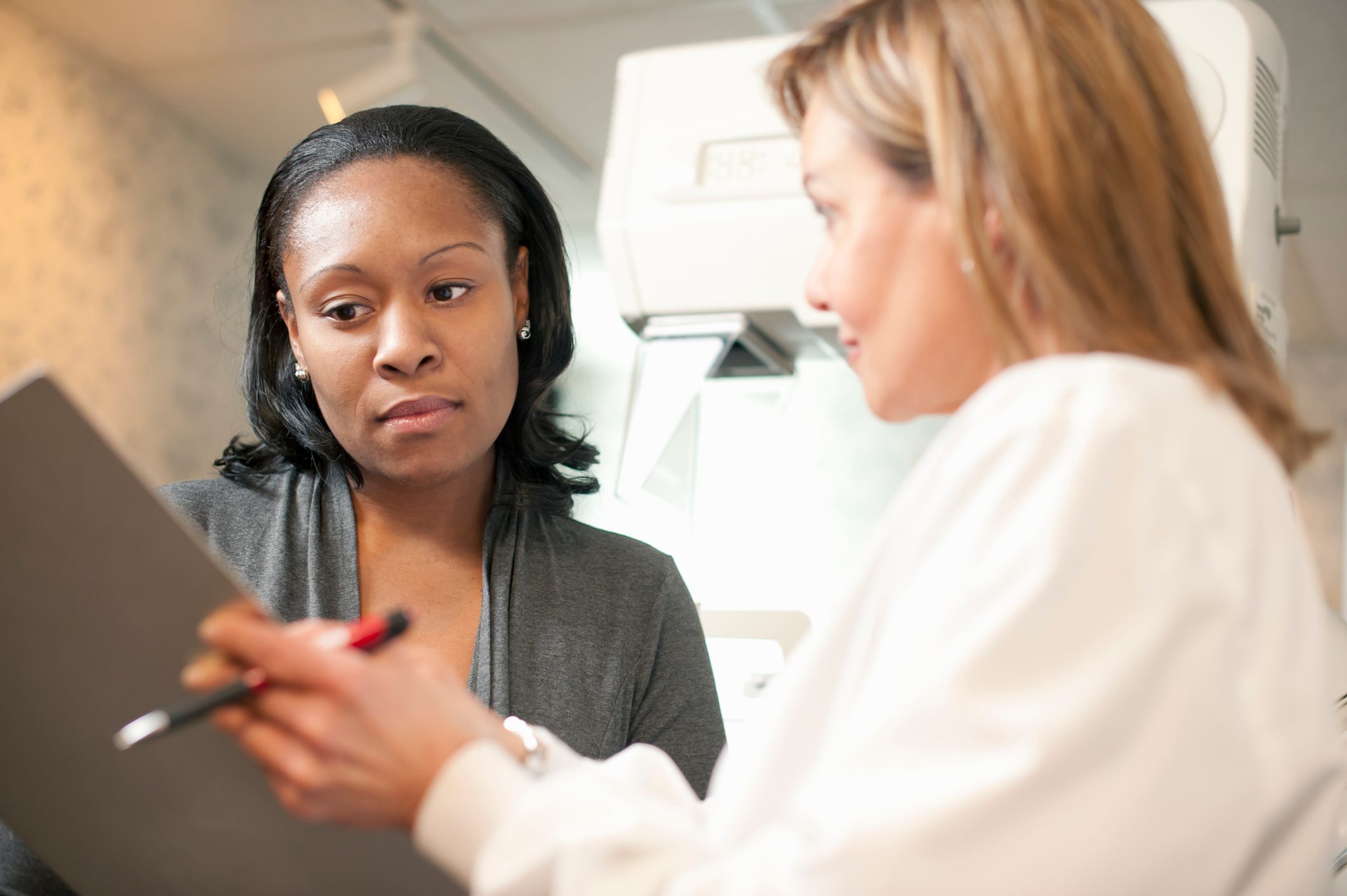 patient and doctor talking about mammogram results