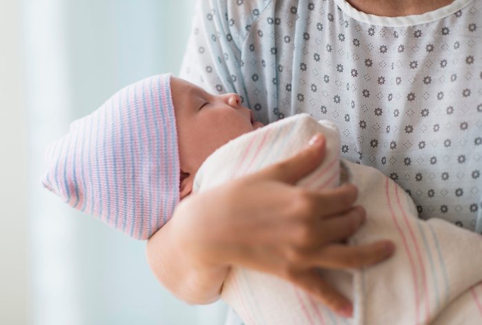 close up of newborn baby in hospital