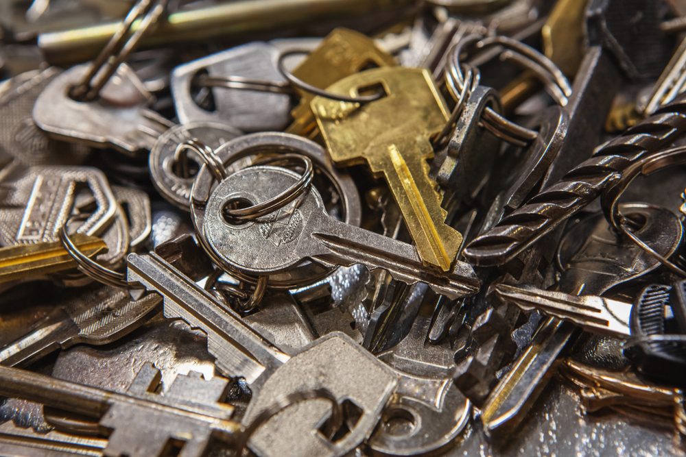 A Pile of old Keys different shapes, sizes and colors