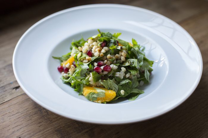 Mint Salad with Pomegranate and Wheat Berry in bowl