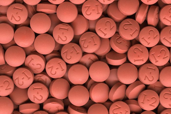 Ibuprofen tablets close up