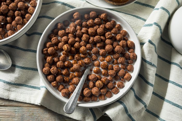 Sweet Cocoa Chocolate Sugar Cereal Puffs with Milk