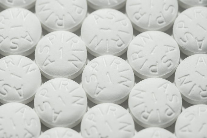 Macro shot of white aspirin pills