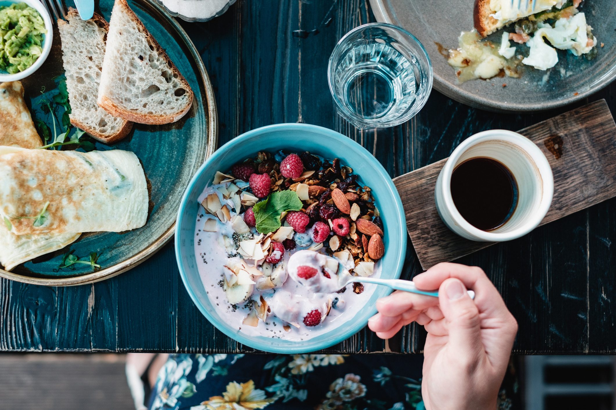 overhead shot of healthy breakfast plates