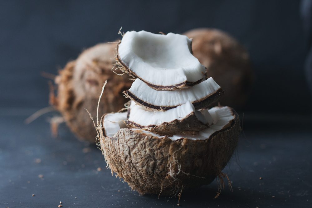 Fresh raw coconut recently opened.