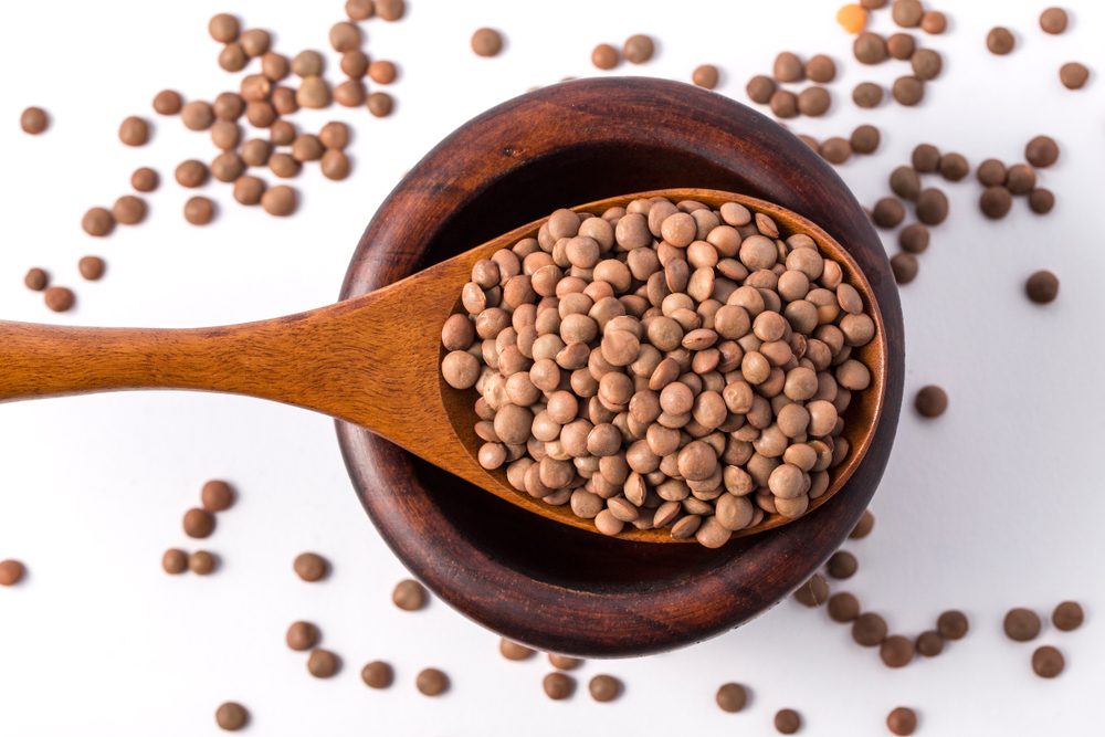 Lentil beans in bowl Isolated on White Background