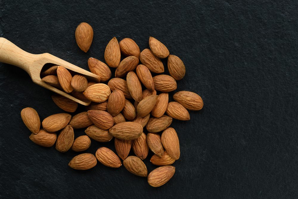 Almonds on a black background