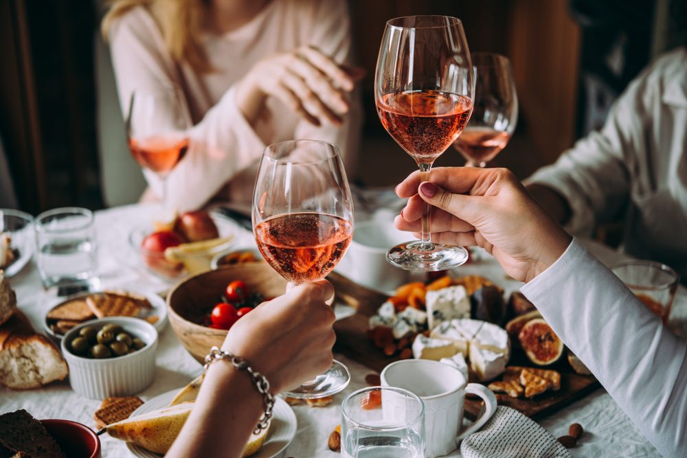 Glasses of rose wine seen during a friendly party of a celebration.