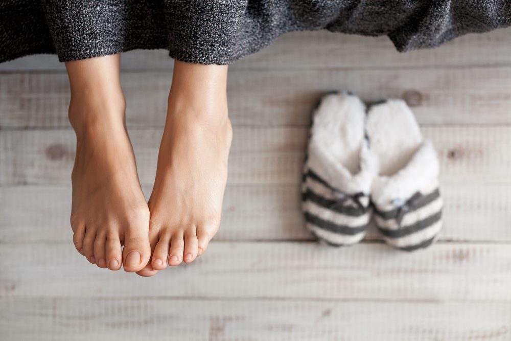 bare feet and slippers