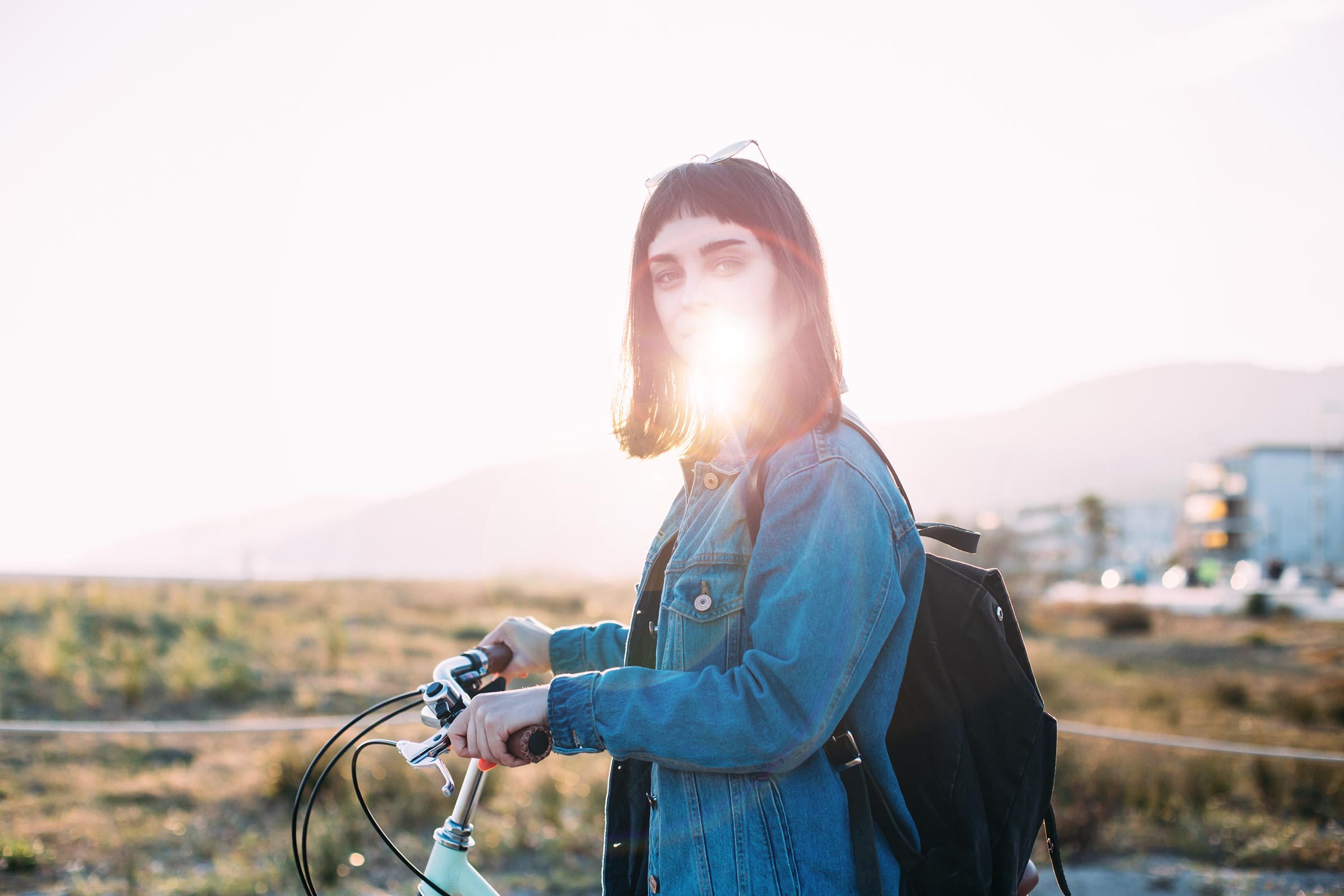 girl lens flare bike