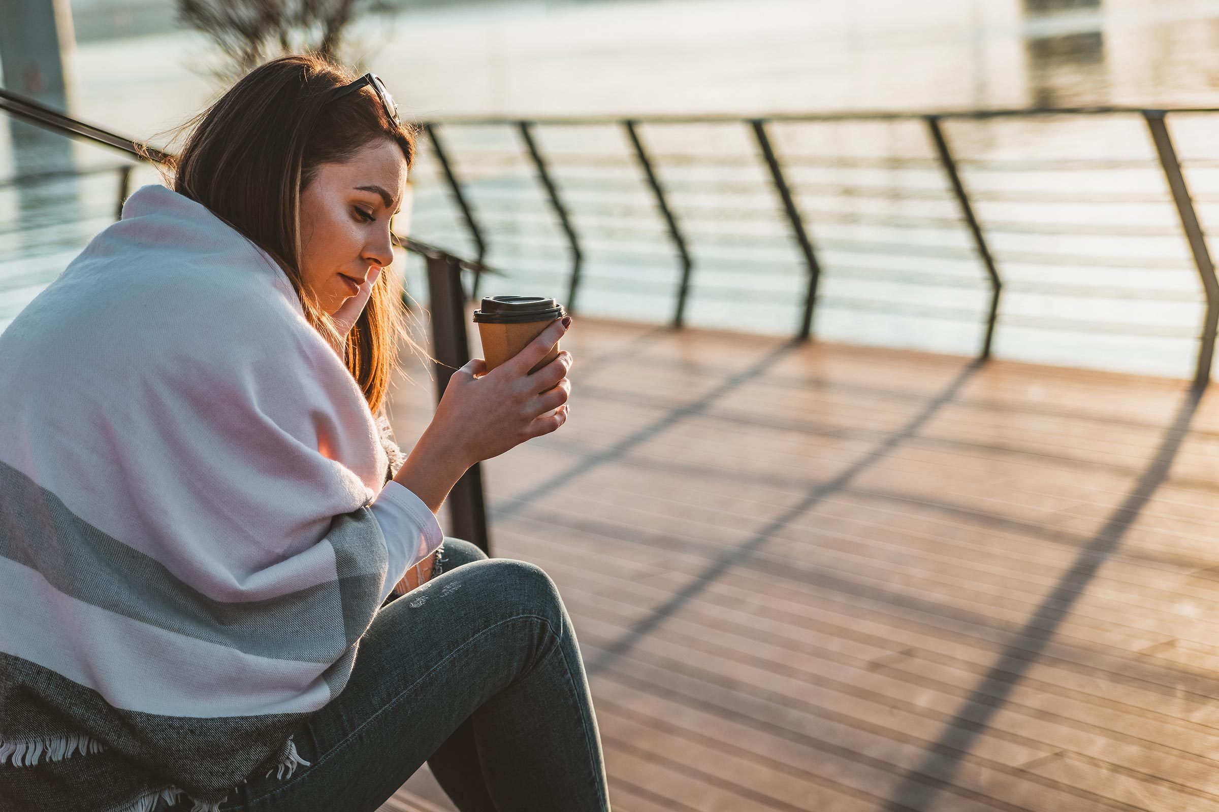 woman coffee sun