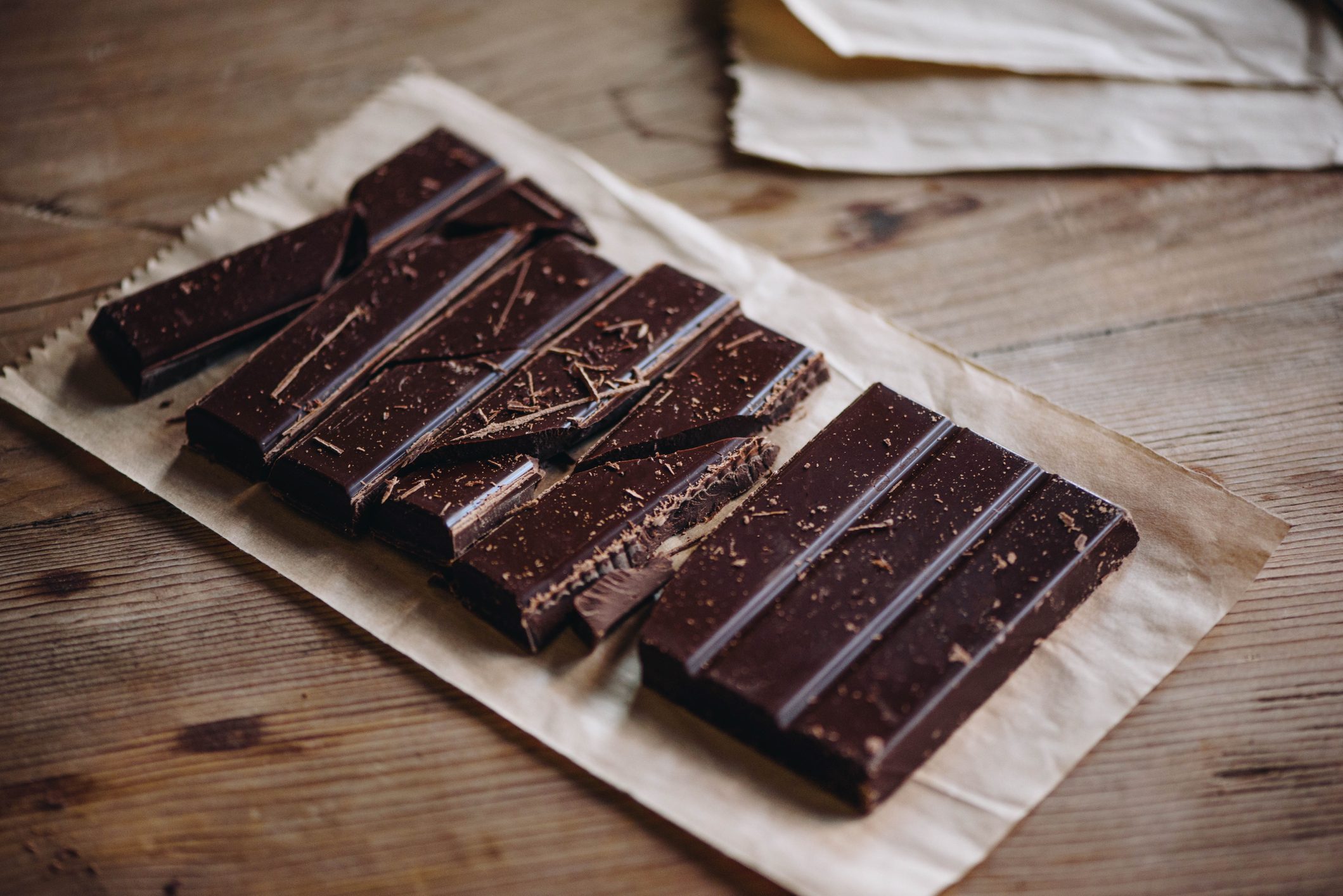 dark chocolate on wood table