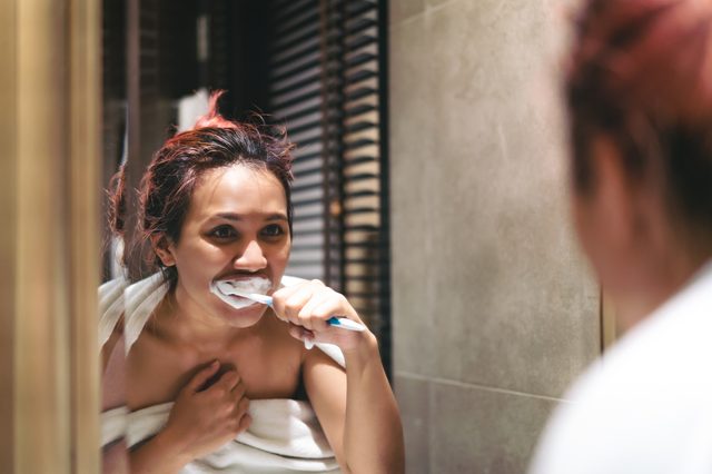 brushing teeth at night before bed