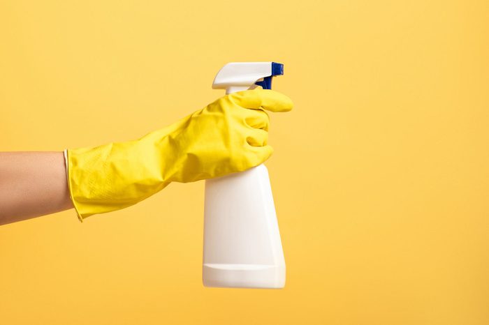 household cleaning product on yellow background