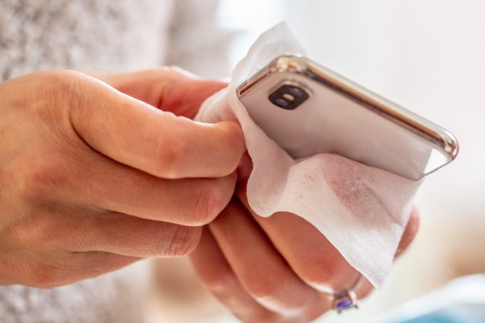 disinfecting iphone with wipe