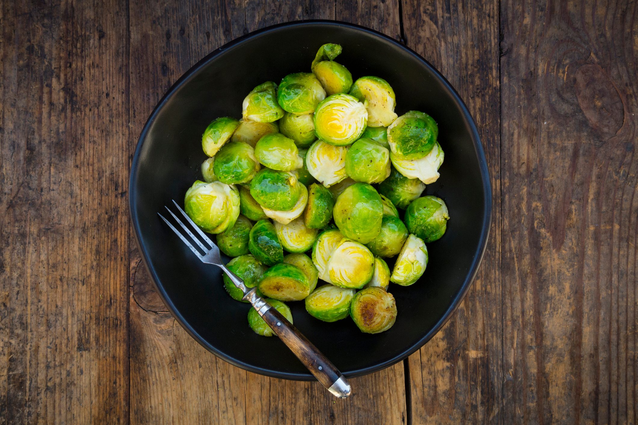 bowl of brussels sprouts overhead