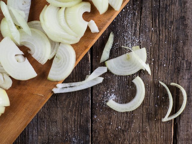 sliced white onion overhead