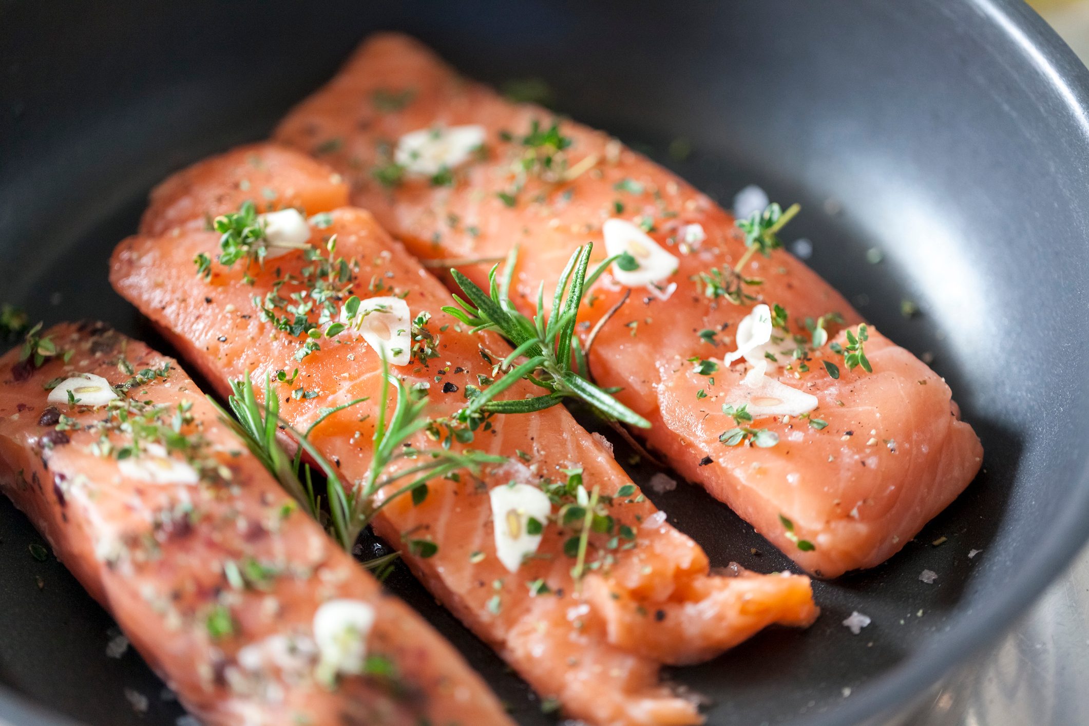 salmon cooking close up