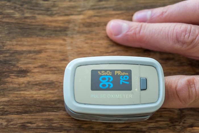 close up of finger in pulse oximeter