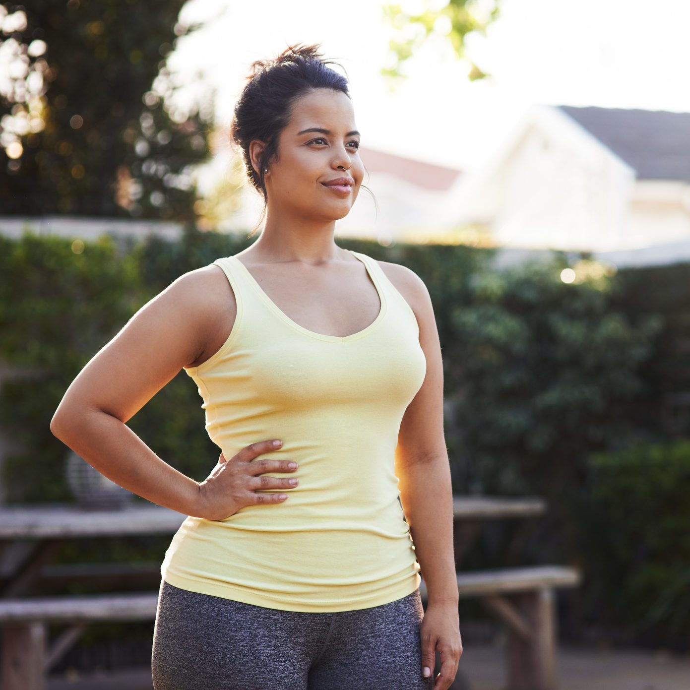 woman outside getting ready for a workout