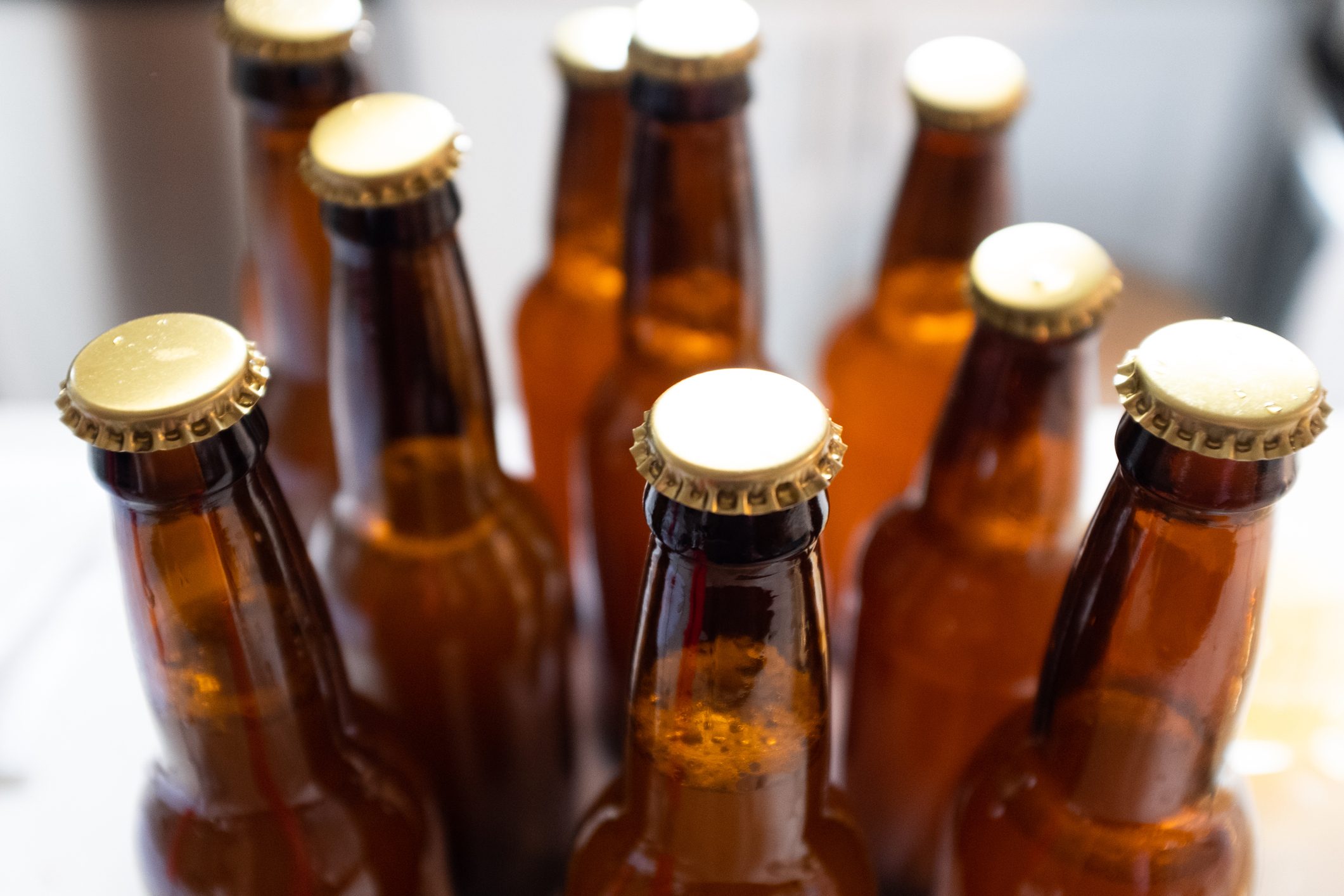 close up of beer bottles