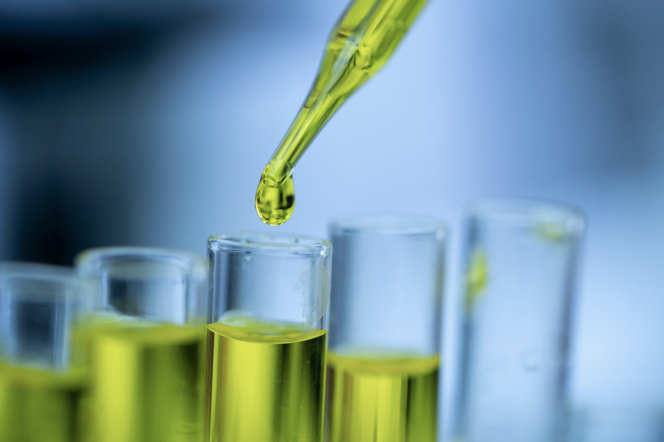 close up of a syringe of CBD oil in a laboratory