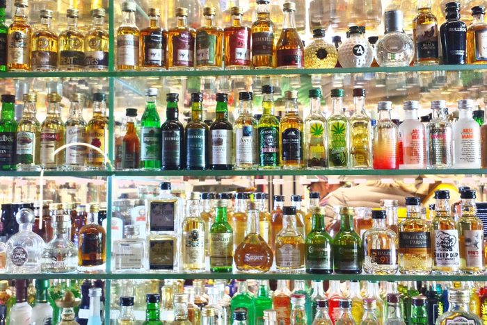 alcohol bottles at a bar