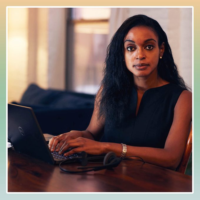 Kimberly Jocelyn Covid-19 Contact Tracer working on laptop at home