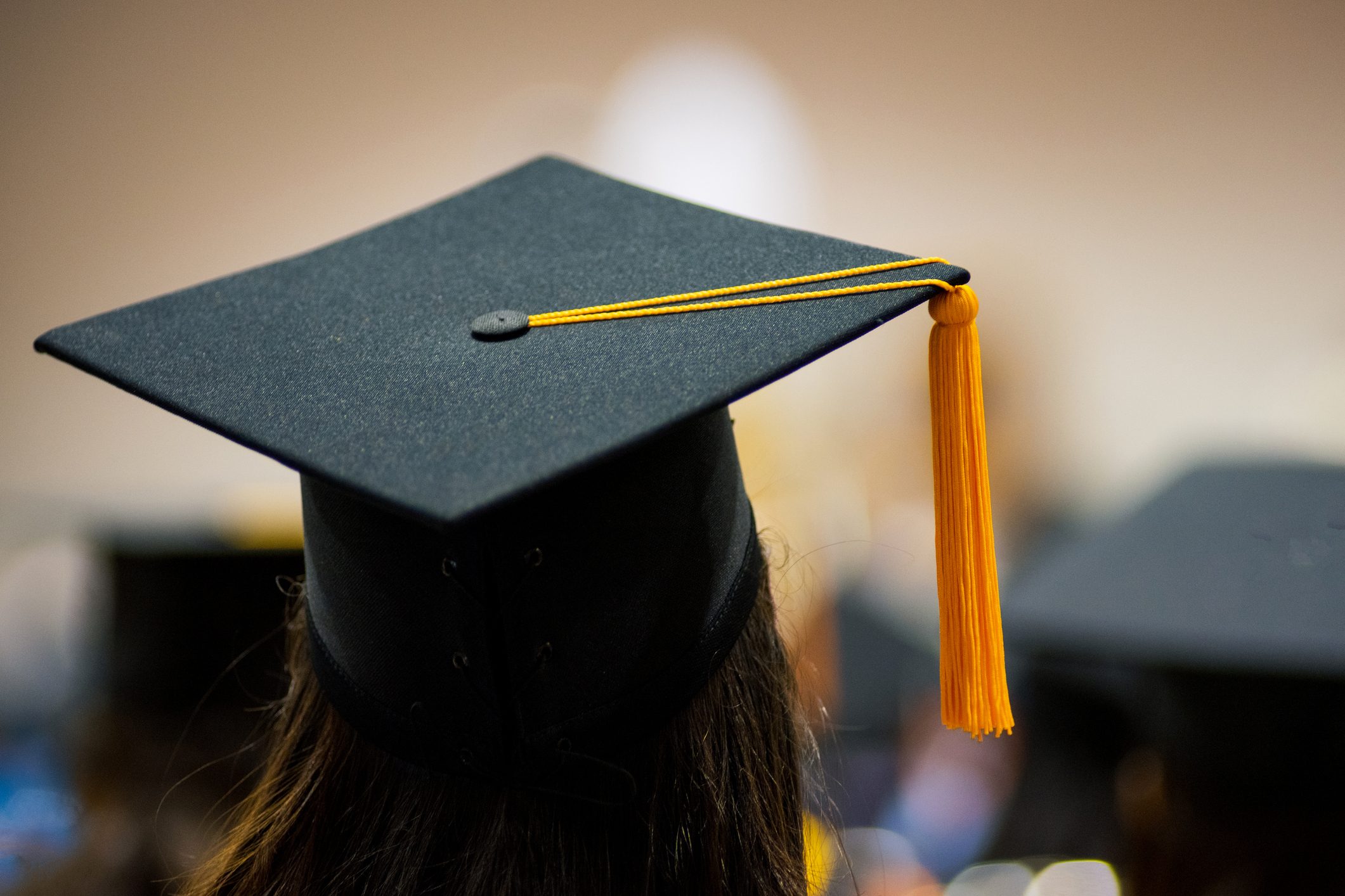 Rear View Of Woman Wearing Mortarboard