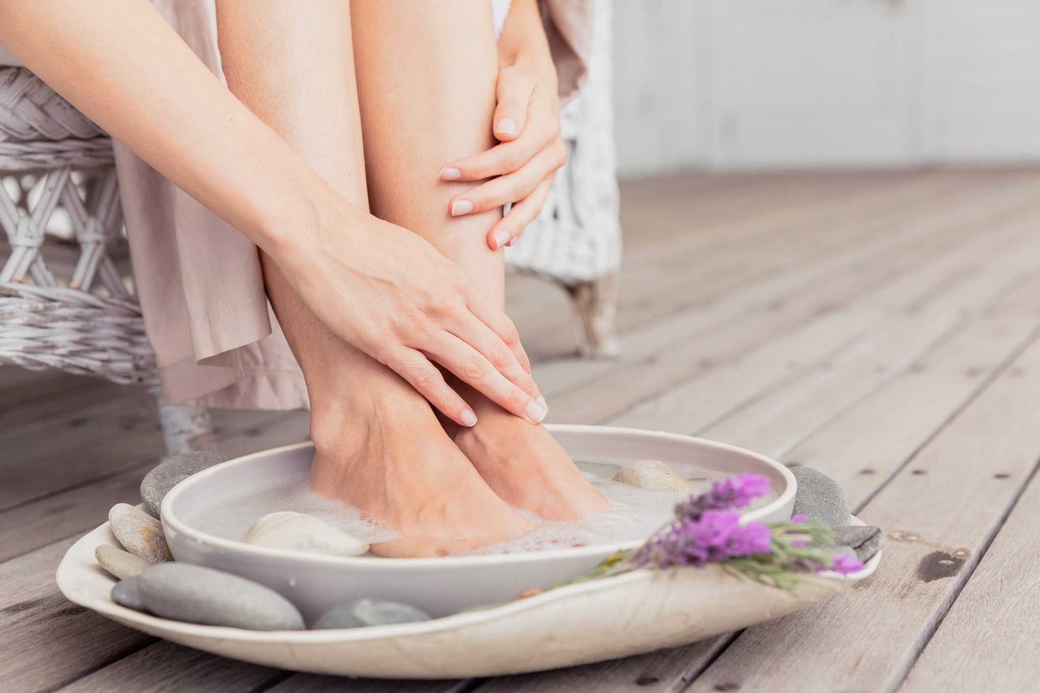 Close-up of woman having a footbath