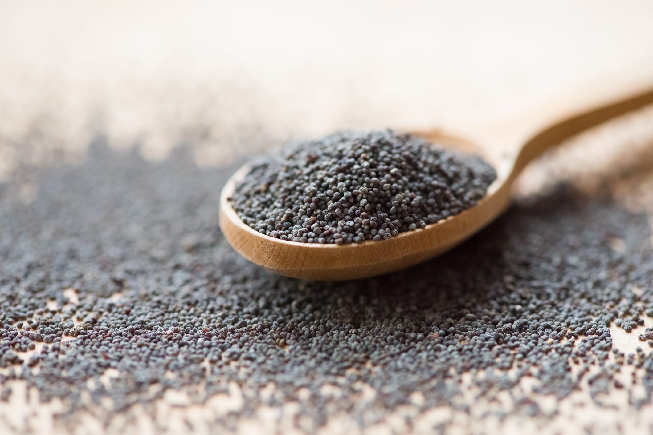 Poppy seeds in wooden spoon