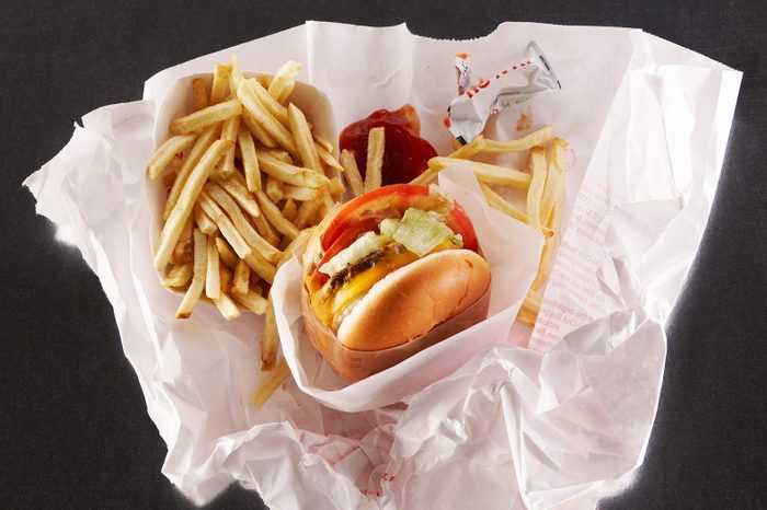 Fast food in take out paper bag