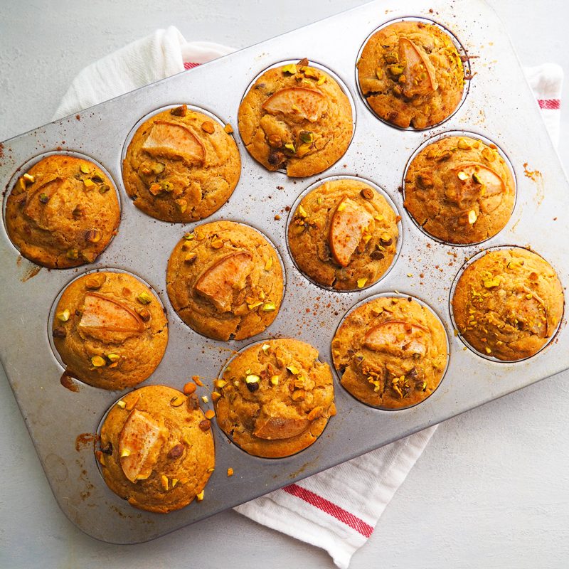 honey pear pistachio muffins