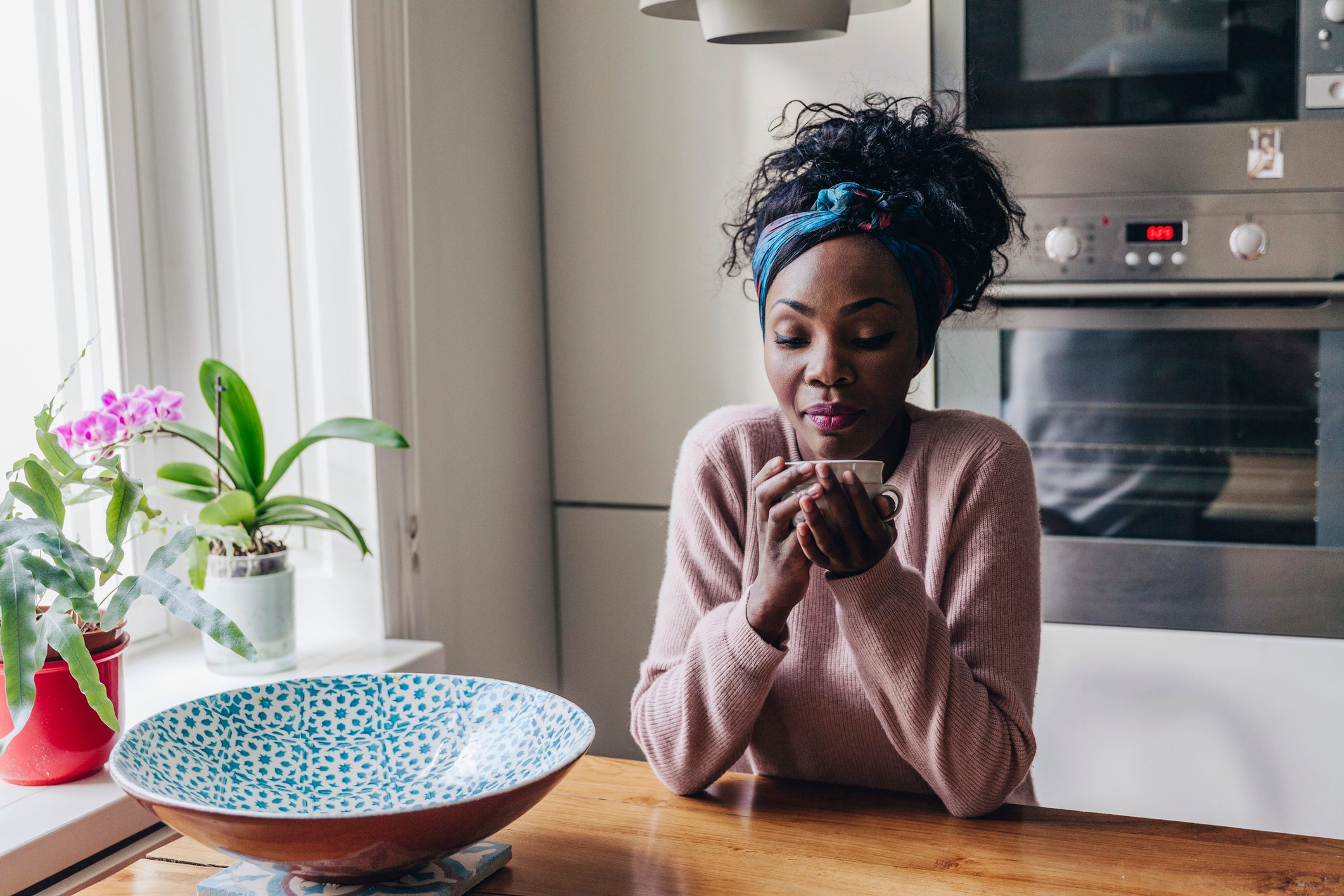 Woman having coffee