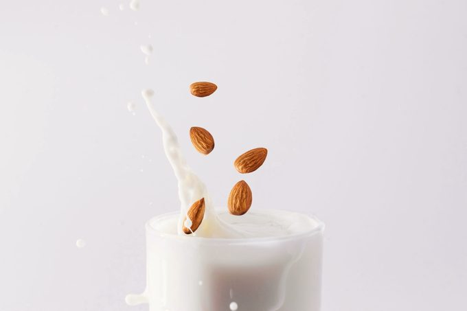 almonds splashing in milk