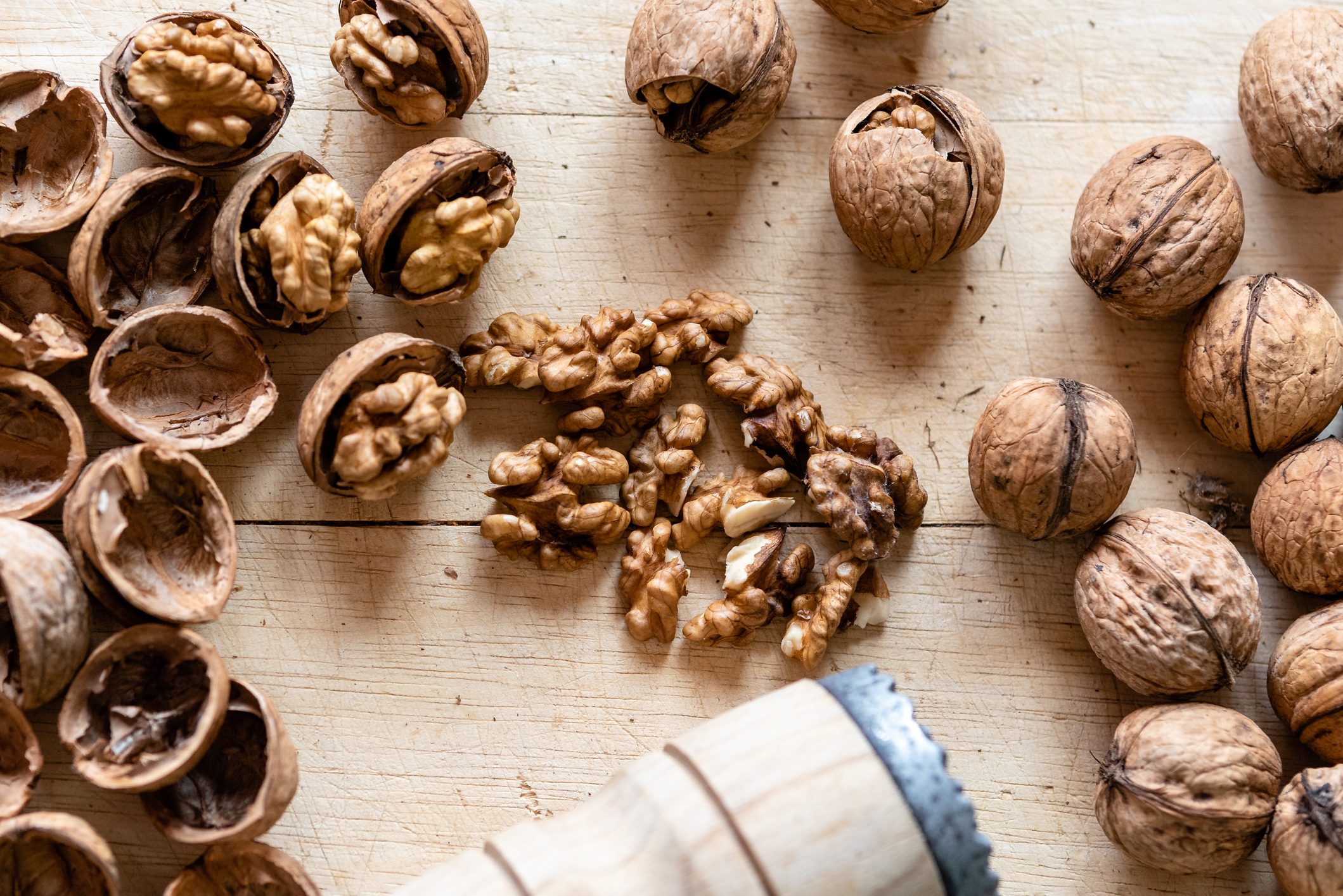 High Angle View Of Walnuts On Table