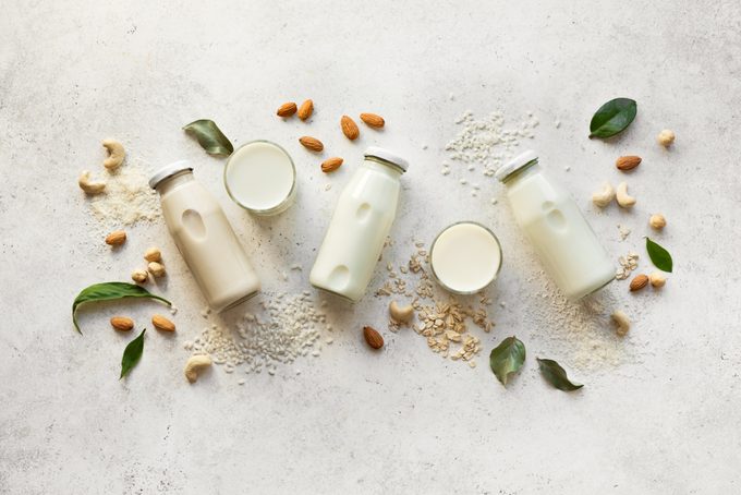 cashew milk and almond milk lay flat