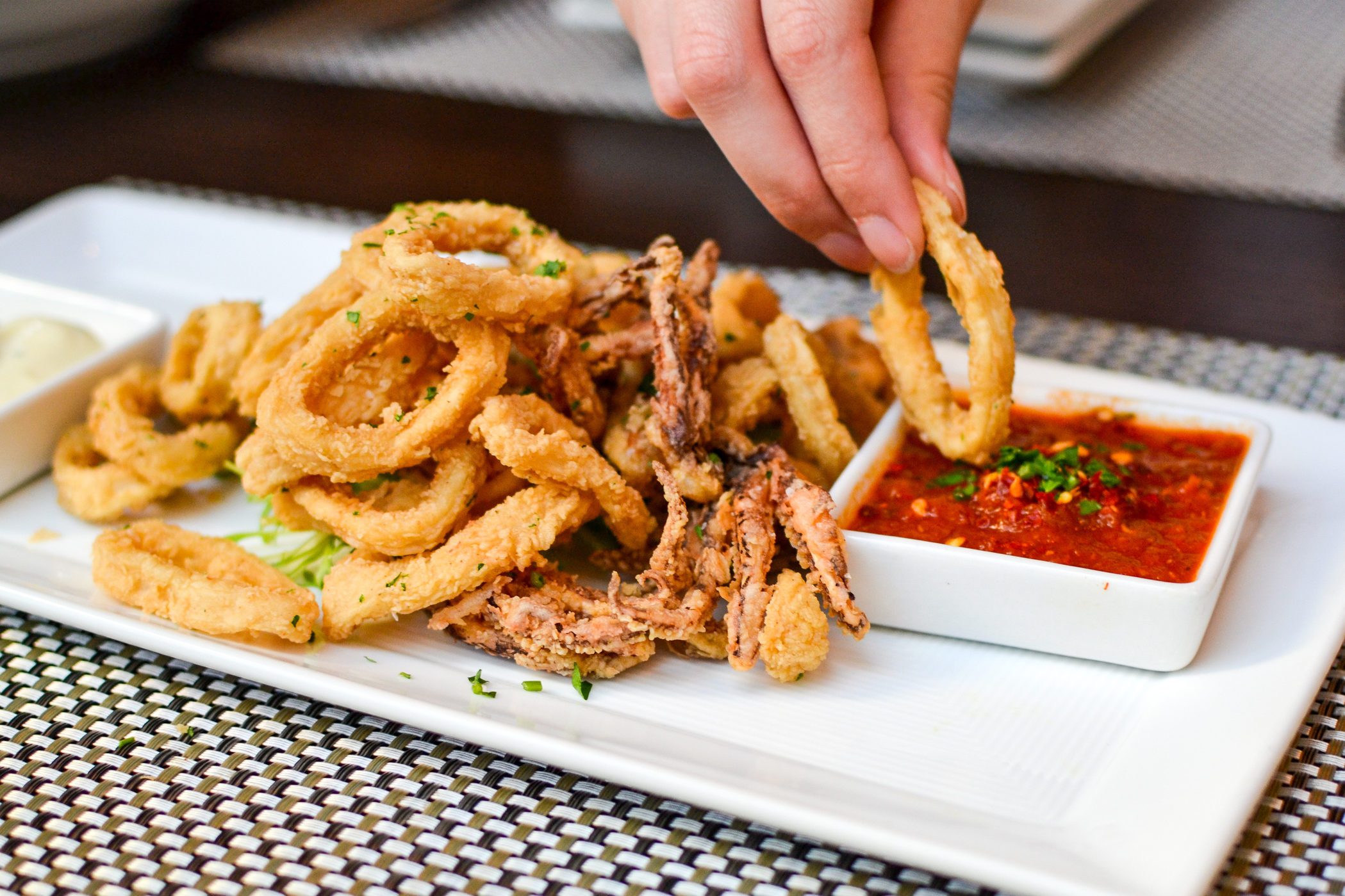 Close-Up Of Calamari Food On Table