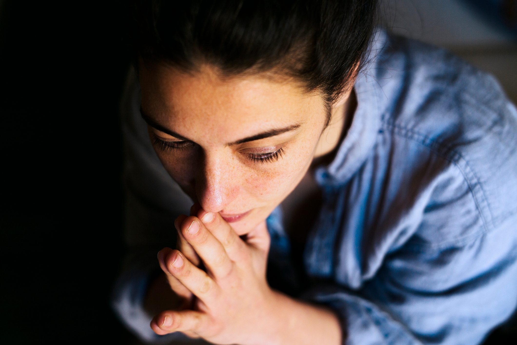 intense portrait of a thoughtful woman